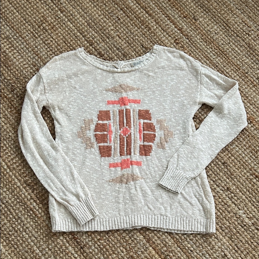 Lucky Brand Beige Sweater with Brown and Pink Pattern